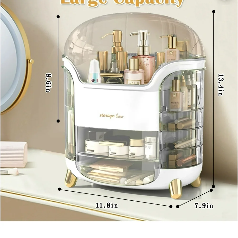 Elegant White and Gold Cosmetic Organizer